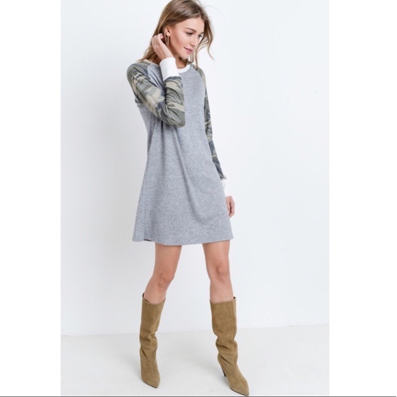 Make Offer 🌷Gray Camouflage Contrast Sleeve Dress - Picture 3 of 6
